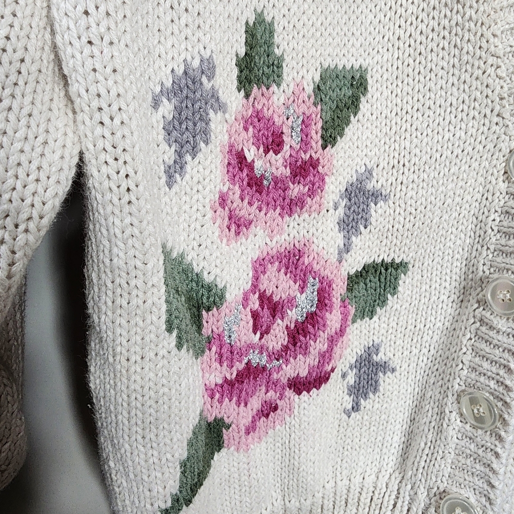 Vintage Jantzen Floral Embroidered‎ Cardigan Sweater Large - Picture 3 of 12